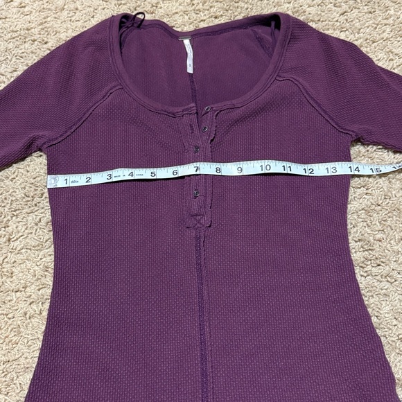 Free People Purple Long Sleeve Henley Top with Gray Accents - Picture 7 of 8